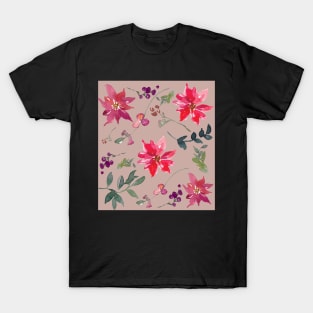 Green, Purple and Red Watercolour Flower Leaves T-Shirt